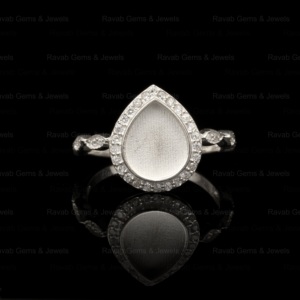 Plata de Ley 925 genuina chapada en plata 8x10mm pera media eternidad CZ semi montaje bisel en blanco anillo de ajuste piedras preciosas cenizas renunciar - Product Image 1
