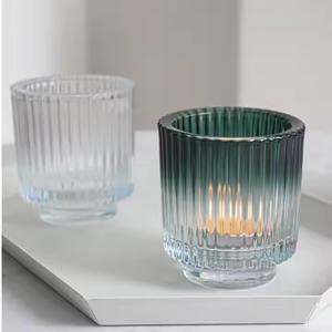 Pot à bougie en verre bleu décoratif, porte-bougie givré pour la décoration de la maison, éclairage - Product Image 2