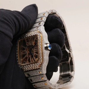 Giá tốt nhất cao cấp của nam giới moissanite vuông xem đầy đủ Pave thiết lập hiển thị kỹ thuật số thạch anh phong trào kính quay số Ấn Độ cho xuất khẩu - Product Image 3