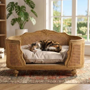 Lit de luxe en rotin pour animaux de compagnie, niche en bois pour chien, canapé en rotin pour chat, lit antique pour chien, lit classique pour chats et chiens, accessoires pour animaux de compagnie en bois et canne - Product Image 1