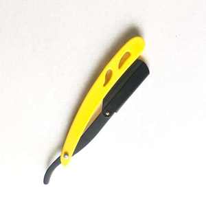 Rasoir de barbier en acier inoxydable à lame unique en gros avec manche en plastique Outil de rasage manuel confortable Couleur jaune - Product Image 6
