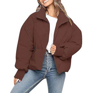 Doudoune fantaisie pour femme avec col haut-Manteau matelassé à fermeture éclair sur le devant, vêtements d'extérieur rembourrés chauds pour l'hiver - Product Image 1