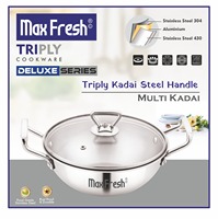 Ensemble de casseroles Maxfresh Triply en acier inoxydable de luxe (série Deluxe) 2 pièces avec couvercle en verre, design moderne et luxueux, respectueux de l'environnement