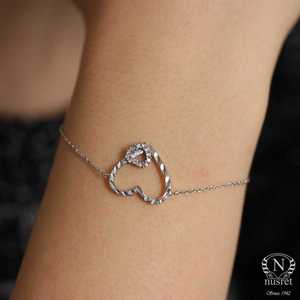 สร้อยข้อมือเงินแท้ 925 ดีไซน์หัวใจคู่ พร้อมจี้ปากกาแฟชั่น - Product Image 4