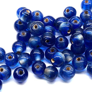 Cuentas redondas de dos tonos de cristal azul Ombre de 8mm con decoración de patrón púrpura blanco azul para la fabricación de joyas - Product Image 1