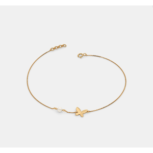 Tobillera de Mariposa Chapada en Oro con Perlas y Diamantes, Cadena de Latón y Conchas, Joyería para Regalos de Fiesta - Product Image 3