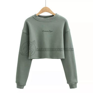 Top corto de algodón con cuello redondo para mujer, Conjunto de sudadera, chándal para trotar - Product Image 2
