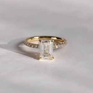 14K แหวนหมั้นเพชรสีทองโตจากแล็บสีเขียวมรกตวง3/4เพชรชั่วนิรันดร์แหวนแต่งงานฮาโลแบบซ่อนของขวัญครบรอบปีสำหรับเธอ - Product Image 1