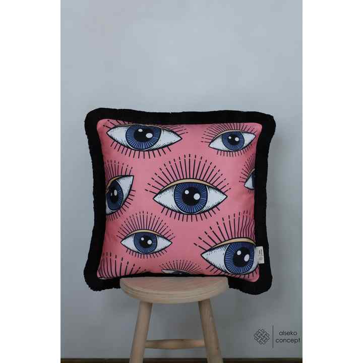 Black Tasseled, Eye Pattern, Decorative 43x43cm Square Throw Pillow Case