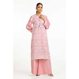 Chemise décontractée brodée en tissu respirant rose pour femmes et pantalon large à taille haute - Product Image 5