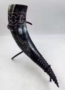 Cuerno de búfalo Natural de calidad, cuerno vikingo para beber, diseño de Animal antiguo tallado, pulido por Artesanías de media luna - Product Image 4