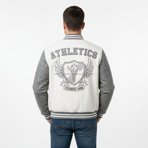 Hot Sale Custom Grey Varsity <b>Jackets</b> | Wool Body | <b>Men's</b> <b>Summer</b> Fashion <b>Jackets</b> Wholesale Front Logo Windproof & Breathable - Product Image 5