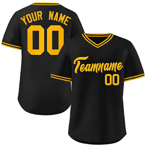 Jersey de béisbol personalizado negro con uniforme sublimado amarillo transpirable manga corta ropa deportiva nombre del equipo y número impreso - Product Image 1