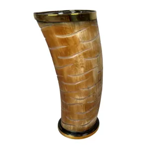 Cuerno vikingo para beber de la mejor calidad, recipiente de vidrio hecho a mano, cuerno Natural, vaso de chupito, borde dorado tallado, Navidad decorativa - Product Image 3
