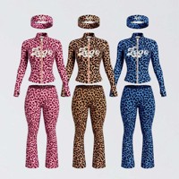 Ensemble de sport 2 pièces pour femme, imprimé léopard, manches longues, col montant zippé, coupe ajustée, printemps-été, tenue de sport, ensembles à motif camouflage