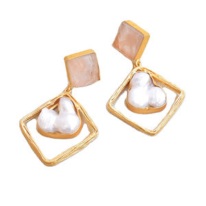 Pendientes de Latón al por Mayor con Piedras Semipreciosas Naturales, Acabado Pulido, Chapado en Oro, Sin Níquel, Duraderos, Exportación a Granel - Product Image 1