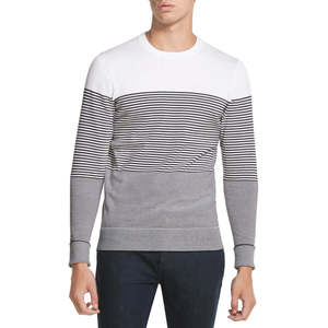 Maglione da Uomo DKNY Stile Vintage a Righe Sfumate Elasticizzato 100% Cotone Grigio Antracite Taglia Grande con Logo Stampato e Decorazione a Inserti - Product Image 1