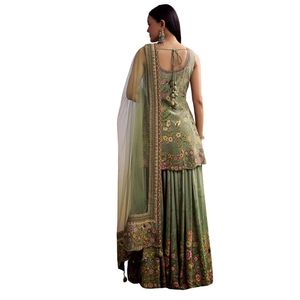 Vente en gros de vêtements ethniques pour femmes, costume palazzo en crêpe vert avec imprimé floral et travail de la pierre, fournisseur en vrac d'usine de vêtements OEM - Product Image 5