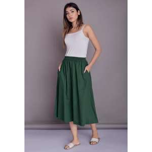 กระโปรงมิดิทรงเอไลน์สำหรับผู้หญิง, 100% ผ้าลินินมีกระเป๋าใต้เข่าขนาดใหญ่พิเศษใส่สบาย - Product Image 1