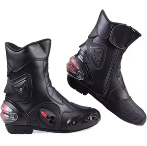 Nouveau Style rouge noir bout rond haut imperméable respirant en cuir moto chaussures de course moto bottes pour hommes en cuir - Product Image 6