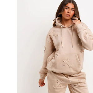 Ensemble survêtement décontracté pour femme, sweat-shirt et pantalon oversize en coton 100% léger à capuche pour l'hiver, streetwear uni avec strass - Product Image 3