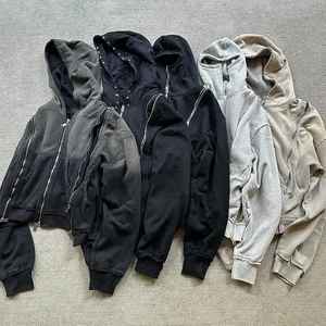 Haute qualité personnalisé Y2K blanc lavage à l'acide coton Streetwear unisexe poids lourd surdimensionné recadrée Boxy masque pleine fermeture éclair à capuche - Product Image 1