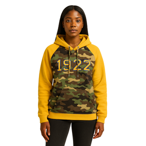 Année de fondation 1922 Sigma Gamma Rho Camo Body Gold Raglan Sleeves Pullover Hoodie SGRho Sorority Apparel Divine Nine HBCU - Product Image 1