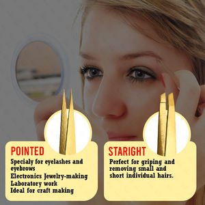 Best High Quality Gold Stainless Steel <b>Tweezers</b> Private Label Slanted Tip Eyebrow & Eyelash Extension Tool - Product Image 3