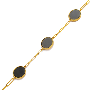Black Quartz Stone Oval Design 22K Gold Bezel Charm Bracelet 925 Sterling Silver Jewelry Turkish Wholesale Handcrafted - Product Image 1