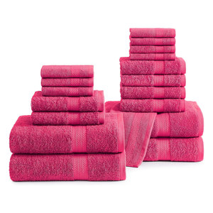 Toallas de baño de algodón con logotipo personalizado, juego de toallas suaves y gruesas de lujo 550 GSM para hoteles, salones de belleza y spas fucsia - Product Image 1