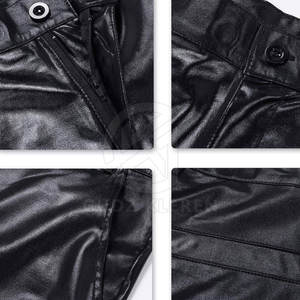 Pantalones de cuero PU para hombre Ropa de moda de invierno Pantalones de cuero Cintura alta Cremallera Pantalón de cuero de color sólido - Product Image 3