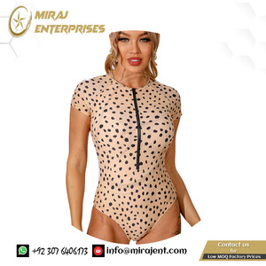 Monokini Maiô de manga curta para mulheres com zíper sexy de praia com gola alta