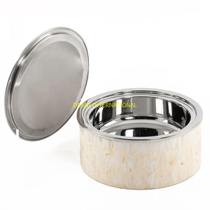 Casserole en acier inoxydable incrustée de nacre avec couvercle en forme de dôme Serveur Hotpot de qualité supérieure pour hôtels, fête, table à manger Pots de service - Product Image 2