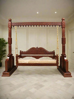Balançoire en bois traditionnelle Jhoola, design antique fait main, mobilier convertible pour salon de style farmhouse, 2-3 places, intérieur/extérieur