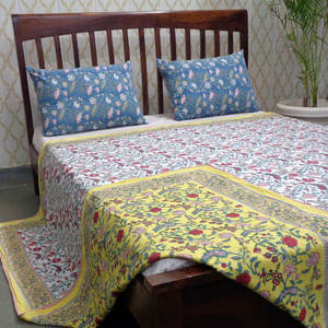 Hot Selling Queen Size Indian Heritage Dohar <b>Quilt</b> Handcrafted Organic Cotton Block Printed Embroidered in Vintage Kantha Style - Product Image 5
