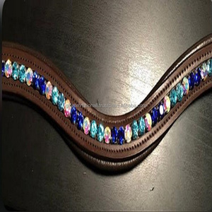 <b>Top</b> Quality Handmade Fancy Leather Brow Band with <b>Crystal</b> and Pearl Bling Horse Leather Brow Band Customized Loops - Product Image 6
