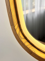 Miroir LED rectangulaire arrondi en bois CE pour salle de bain et salon, avec fonction anti-buée et interrupteur tactile en option