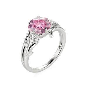 Bague de promesse Jeulia personnalisée avec fleur rose découpée - Product Image 2