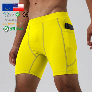Ropa Interior Masculina, Pantalones Cortos Deportivos Amarillo Neón <span class=keywords><strong>con</strong></span> Bolsillos, Compresión, <span class=keywords><strong>para</strong></span> Entrenamiento, Ropa Deportiva Activa, Calzoncillos y Bóxers <span class=keywords><strong>para</strong></span> Hombre - Product Image 1