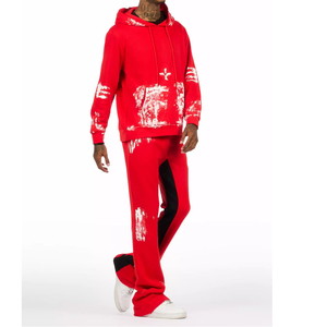 Sweat à capuche imprimé rouge pour hommes et jogger survêtement élégant streetwear décontracté mode gym entraînement vêtements de sport confortable tenue de sport - Product Image 6