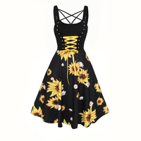 Vestido Midi Elegante de Verano para Mujer, Satinado, Corte en A, Cuello en V, Manga Corta, Estampado Floral Digital, Ecológico, Antiarrugas, con Dobladillo Cruzado, Estilo Vintage