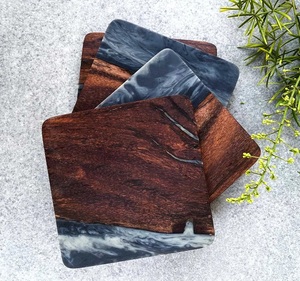 Mother of Pearl Inlay Wood and MDF Serving <b>Tray</b> with Handles Handmade Indian Decorative Coasters for Food by Manufacturers - Product Image 4