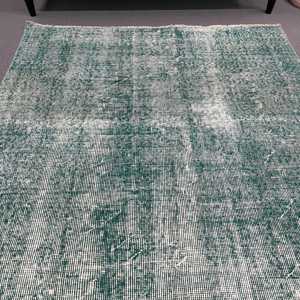Tapis turc vintage, tapis de 3,8 x 6,2 pieds, tapis en laine vert et blanc à bordures - Product Image 4