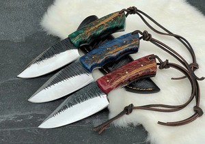 Lot de 3 couteaux utilitaires à lame fixe Skinner faits à la main, acier 12c27, manche en forme de cône de pin, lame pleine, qualité industrielle, camping, chasse - Product Image 3