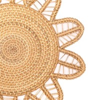 Napperon en rotin en gros, tressé à la main, rond, en osier, en forme de pétale de tournesol, décoration rustique pour table à manger, fait main en fibre