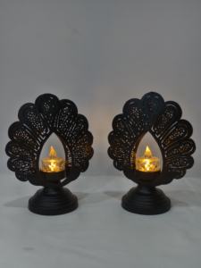 Elegante soporte de luz de té de metal negro para decoración moderna del hogar Acento elegante para estante de mesa o exhibición de repisa - Product Image 4