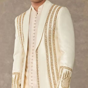 2024 HERMOSO ZARI BORDADO NOVIO SHRUG KURTA PANT con CUENTAS DE CRISTAL RRESHAM DABKA TRABAJO IMPRESIONANTE COLECCIÓN DE TALLA GRANDE - Product Image 1