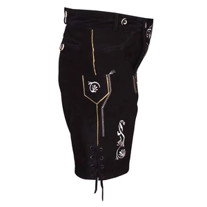 German and Austrian Lederhosen Long and Pant <b>Short</b> Distressed <b>Leather</b> Vintage Look Embroidered Bavarian <b>Shorts</b> for <b>Men</b> - Product Image 6