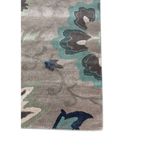 Hacienda <b>Hand</b> <b>Tufted</b> Wool Viscose <b>Rug</b> Grey Black Floral Striped Rectangular Patterns 10mm Braided-Tra-14483 for Home Hallway - Product Image 4