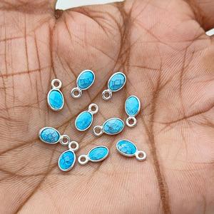 925 argent Sterling minuscule pierre précieuse à facettes 4x6mm ovale Turquoise lunette breloques pendentif connecteur pour la fabrication de bijoux à bricoler soi-même - Product Image 1